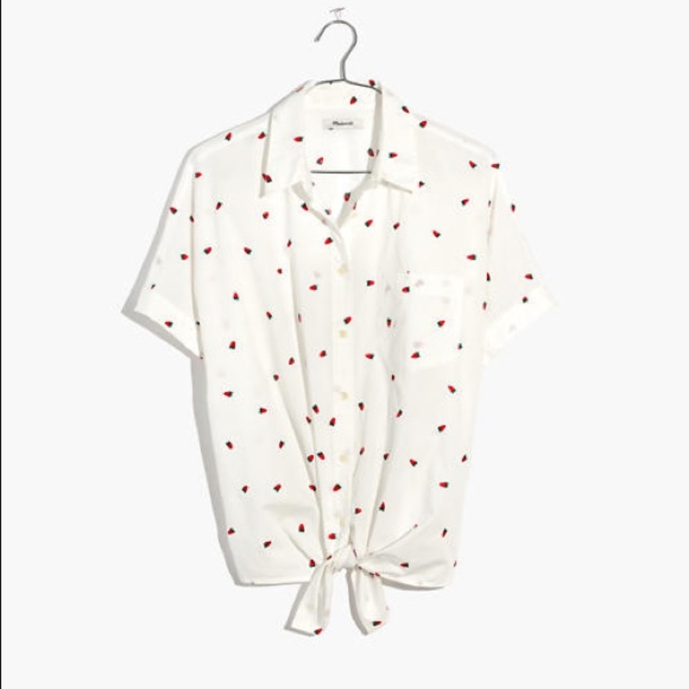 Madewell Tie Front Shirt in Fresh Strawberries